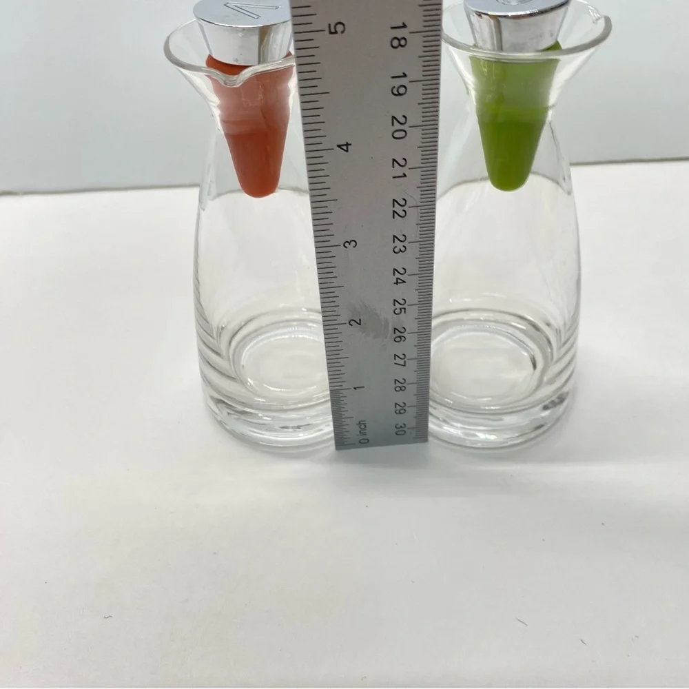 Oil & Vinegar Dispenser Set Double Sided Pour W/ Red & Green Rubber Stoppers